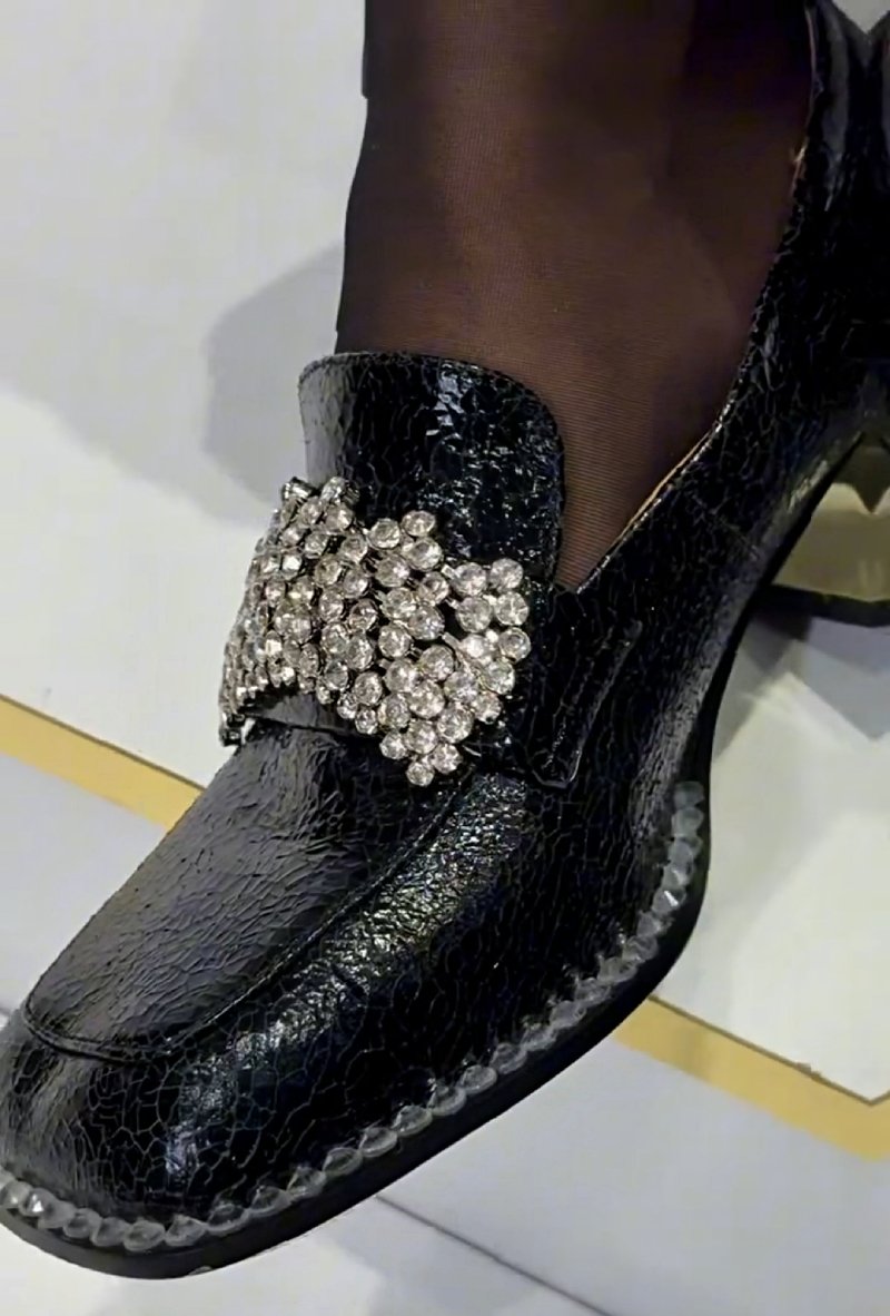 Shiny Rhinestone Patent Leather Loafers