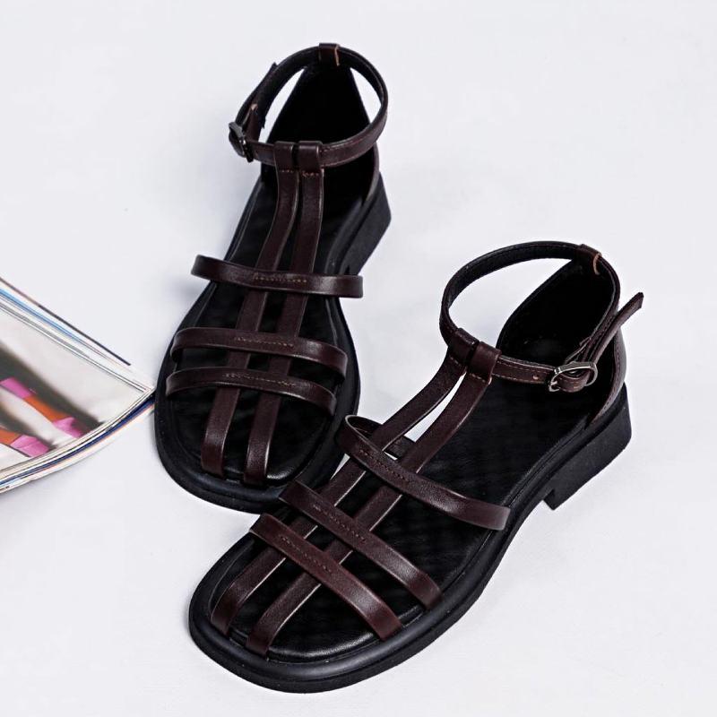 Chic Black Thin Strap Woven Flat Sandals