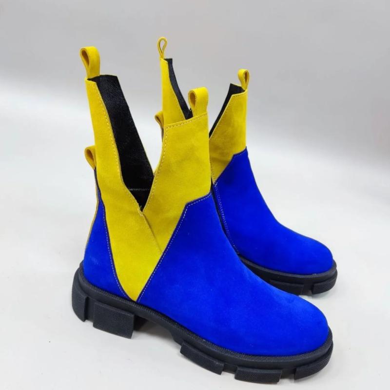 Cute Blue and Yellow Suede Ankle Boots