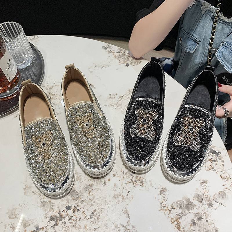 Cute Rhinestone Bear Loafers