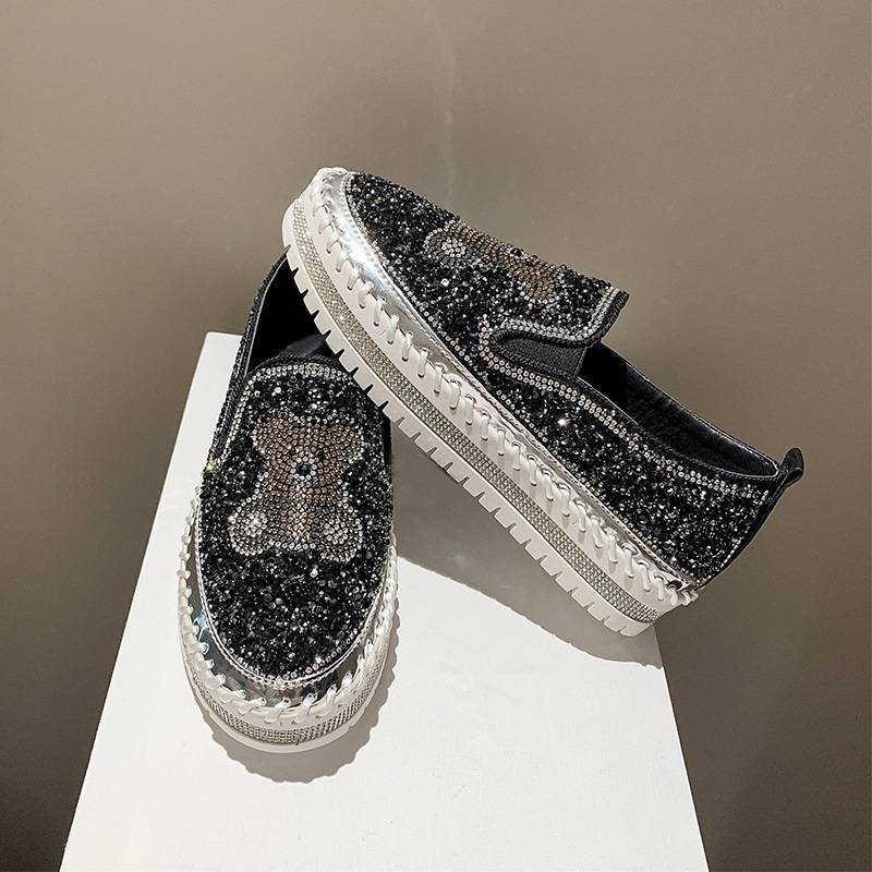 Cute Rhinestone Bear Loafers