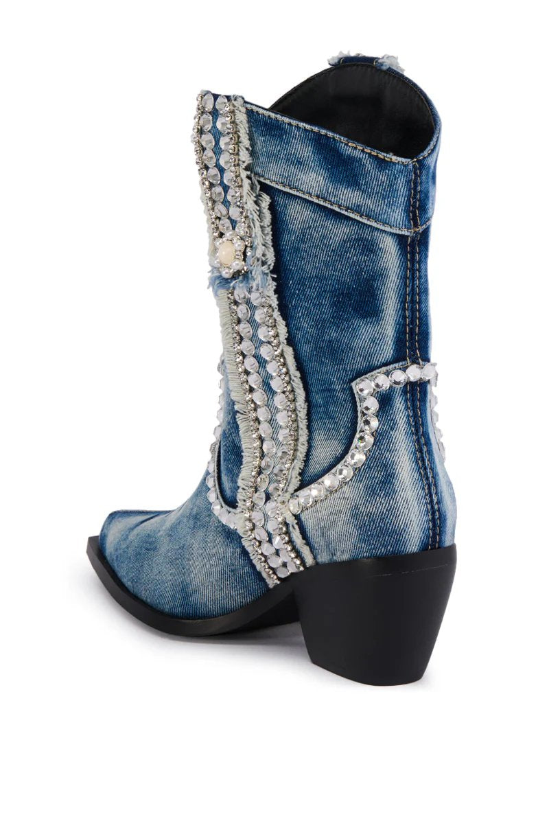 Cute Rhinestone Denim Booties