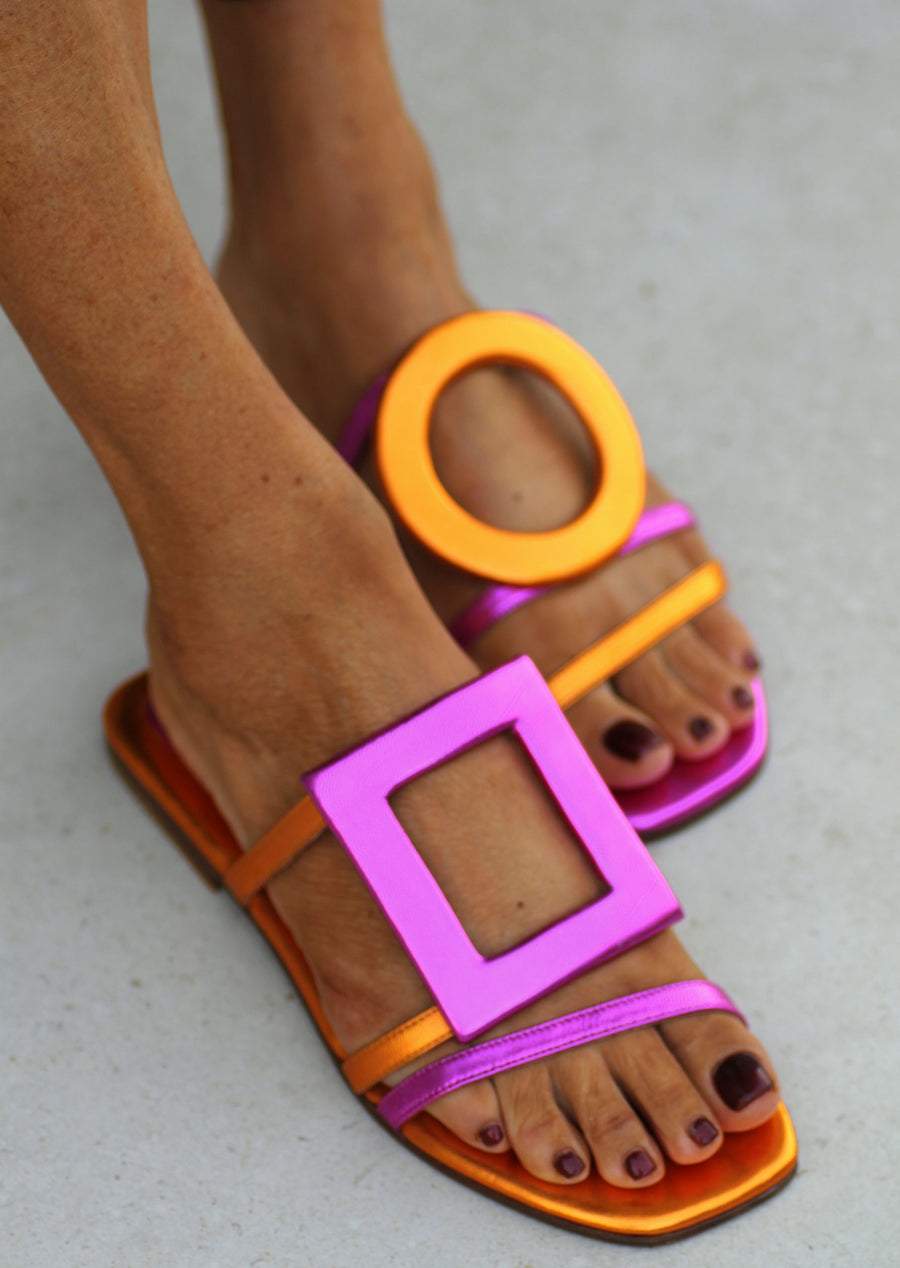 Vibrant Metallic Leather Sandals