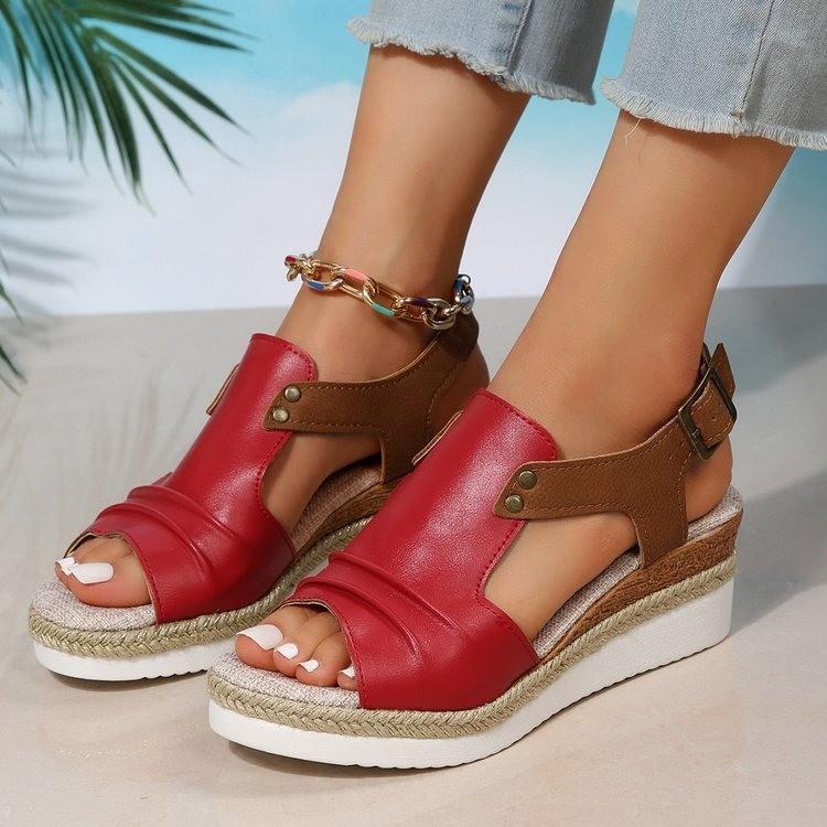 Wedge fish mouth casual buckle sandals