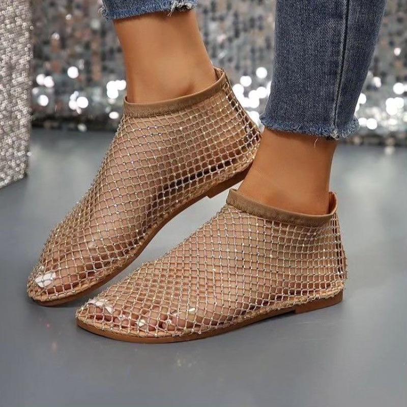 Cute Rhinestone Mesh Flats