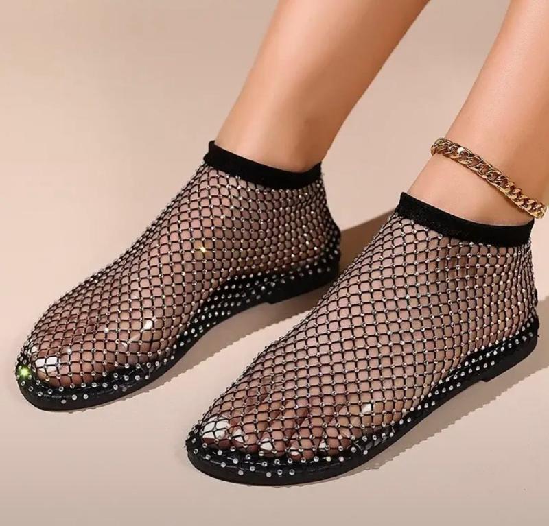 Cute Rhinestone Mesh Flats