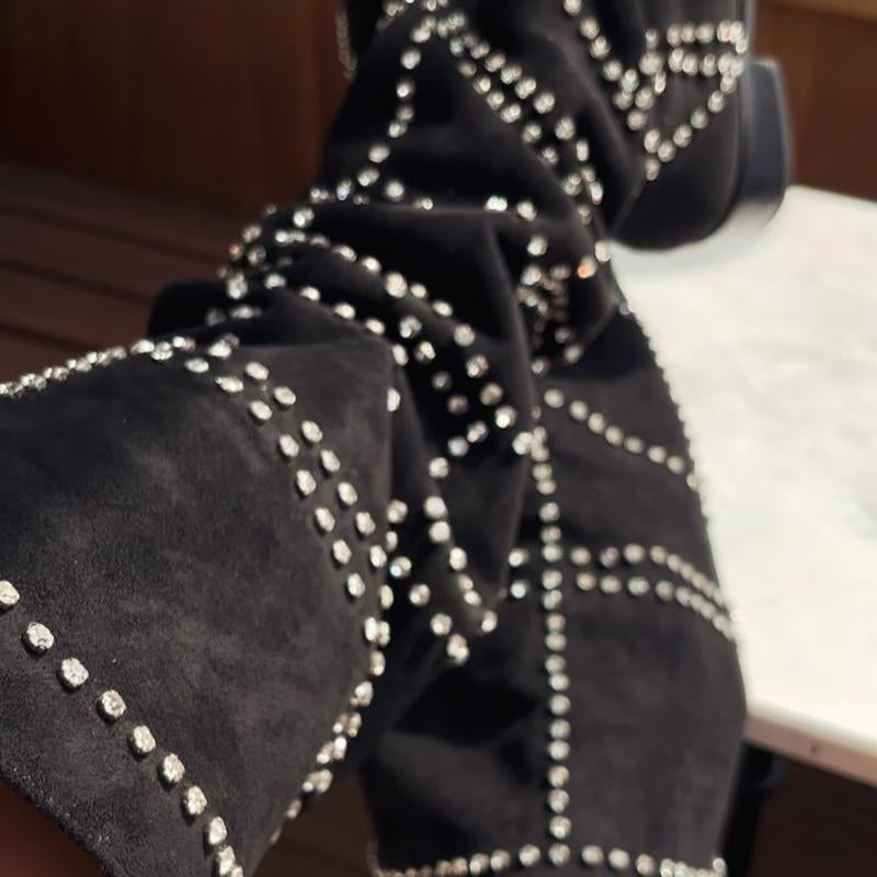 Rhinestone Sparkle Suede Crystal Stone Boots