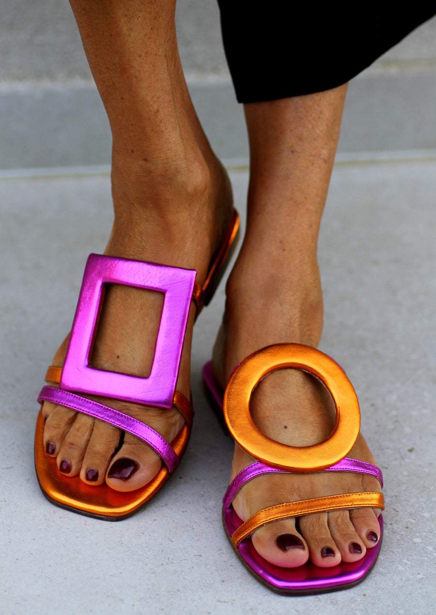 Vibrant Metallic Leather Sandals