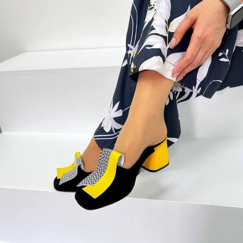 Chic Color Block Block Heel Slippers