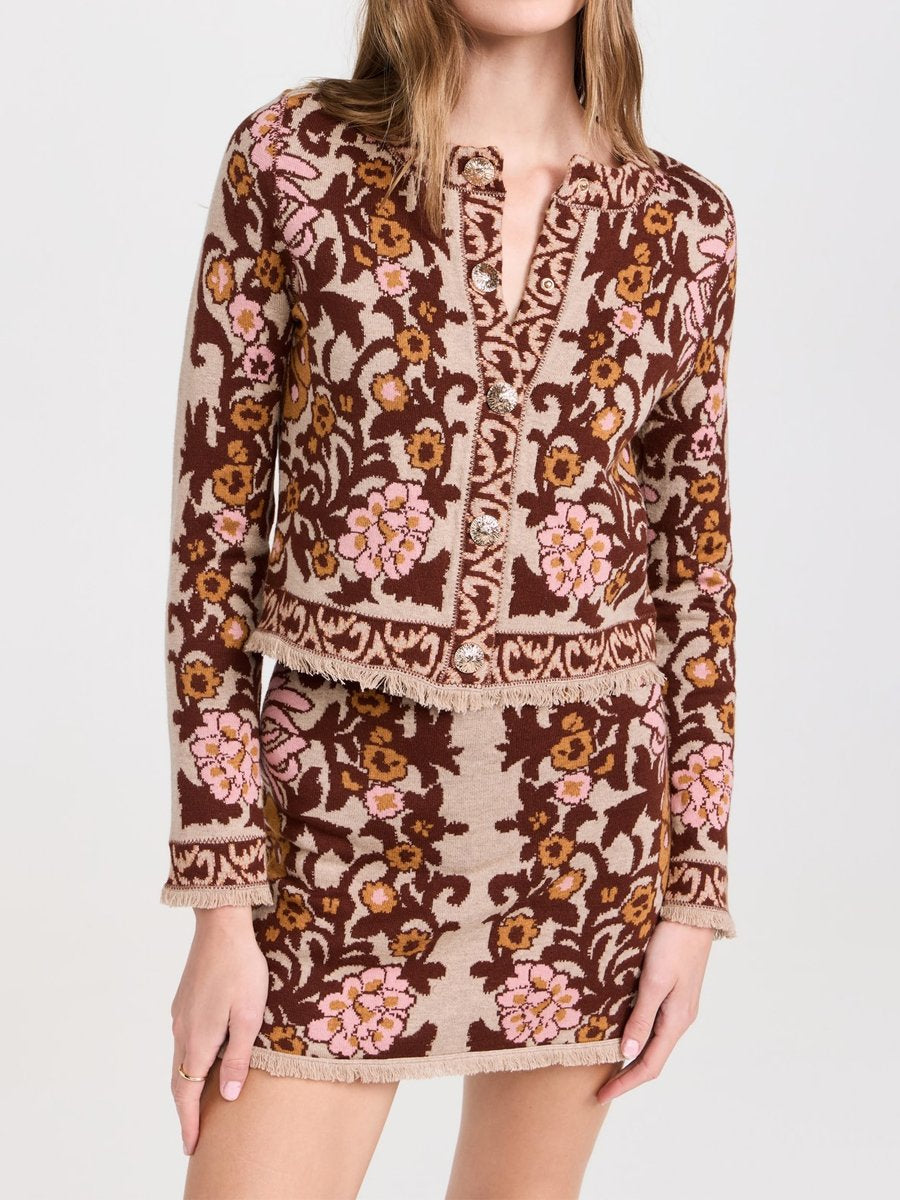 Floral Pattern Knitted Cardigan