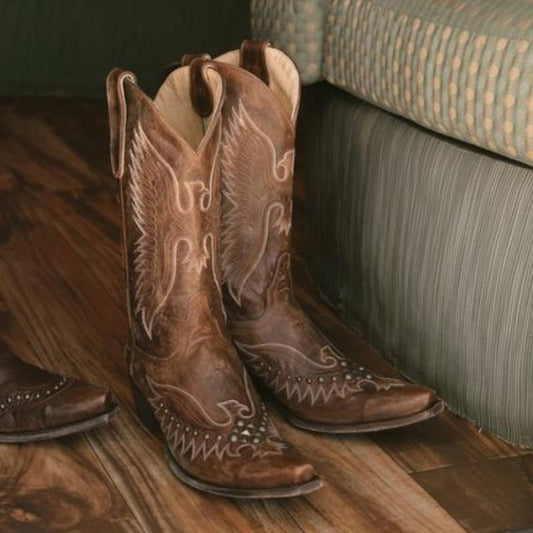 Studded Wings Western Cowboy Boots