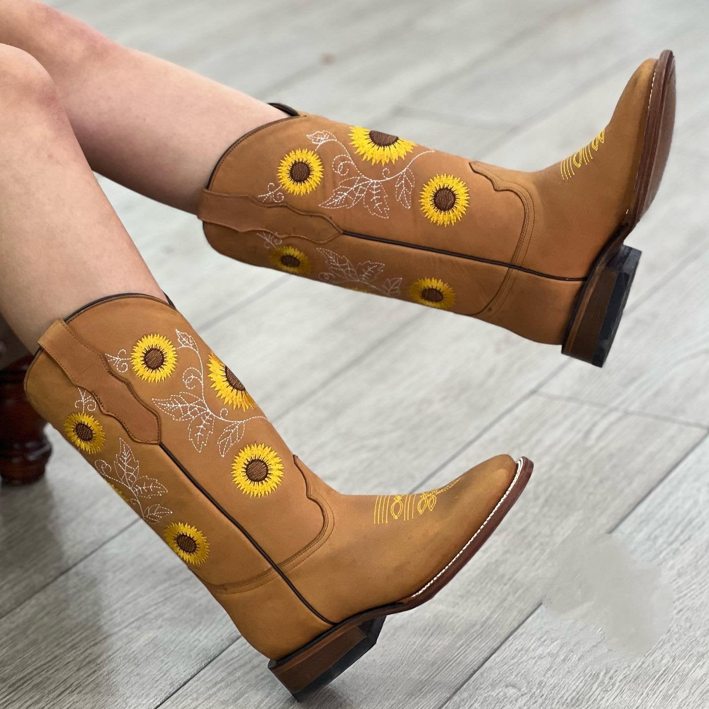 Sunflower Embroidered Western Cowboy Boots