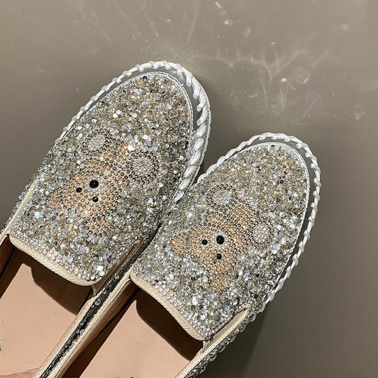 Cute Rhinestone Bear Loafers