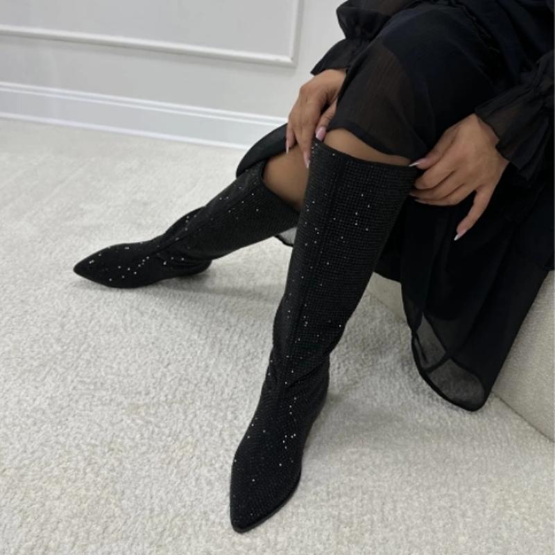 (Big Deals💥)Black party shiny versatile casual boots